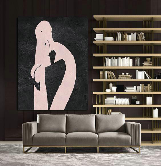 Handmade Extra Large Contemporary Painting,Hand-Painted Black And White Minimal Painting On Canvas,Huge Canvas Art On Canvas